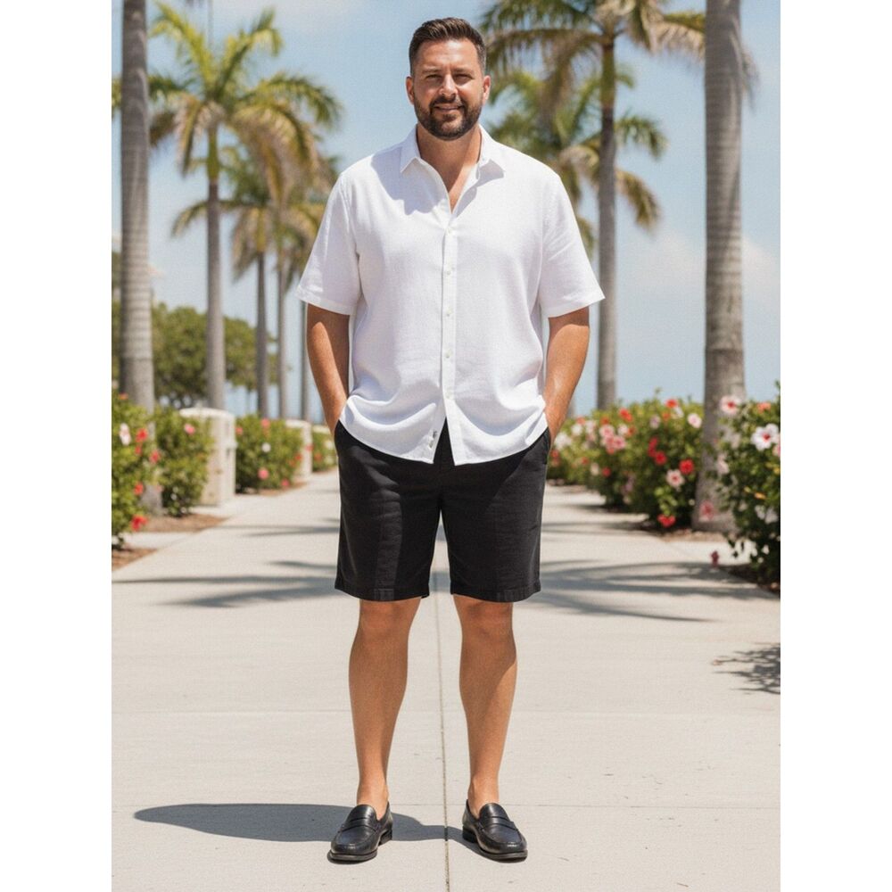Tommy Bahama Black Linen Blend Elastic Waist Shorts - Men's XXL